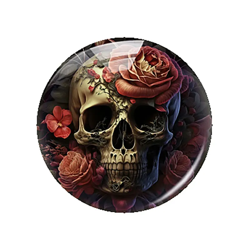 Halloween Dark Style Gothic Skull Head Flower Glass Cabochon Charms Flatback Demo Flat Back Cameo For Diy Jewelry Making