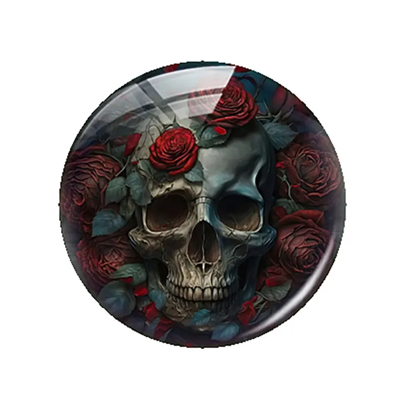 Halloween Dark Style Gothic Skull Head Flower Glass Cabochon Charms Flatback Demo Flat Back Cameo For Diy Jewelry Making