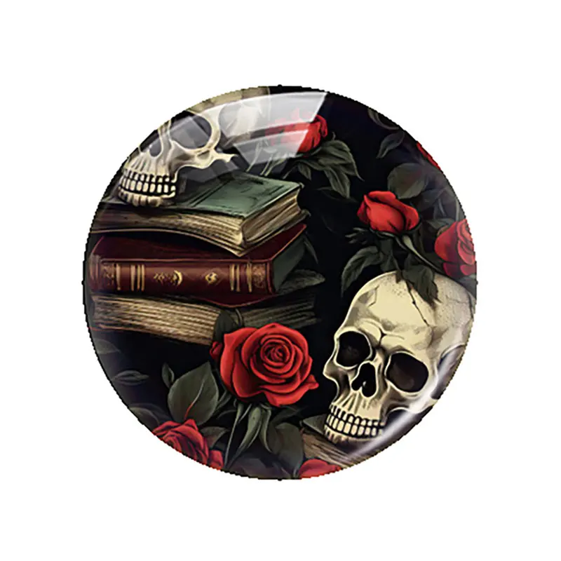 Halloween Dark Style Gothic Skull Head Flower Glass Cabochon Charms Flatback Demo Flat Back Cameo For Diy Jewelry Making