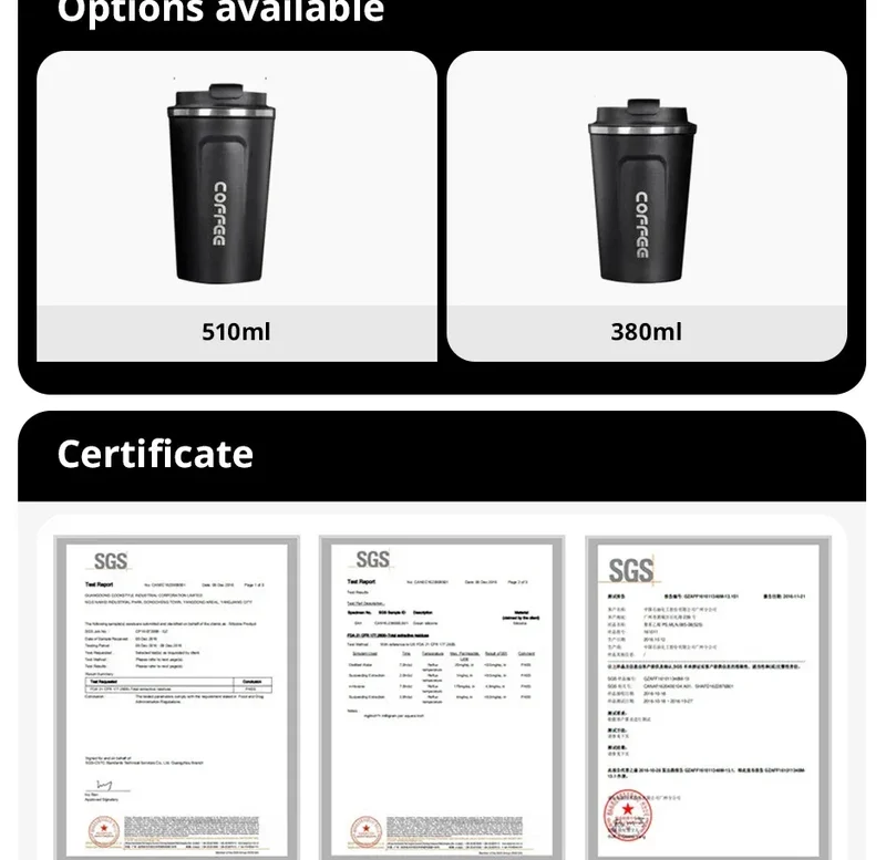 Stainless Steel Smart Coffee Tumbler Thermos Cup with Intelligent Temperature Display Portable Travel Mug 380ml 510ml