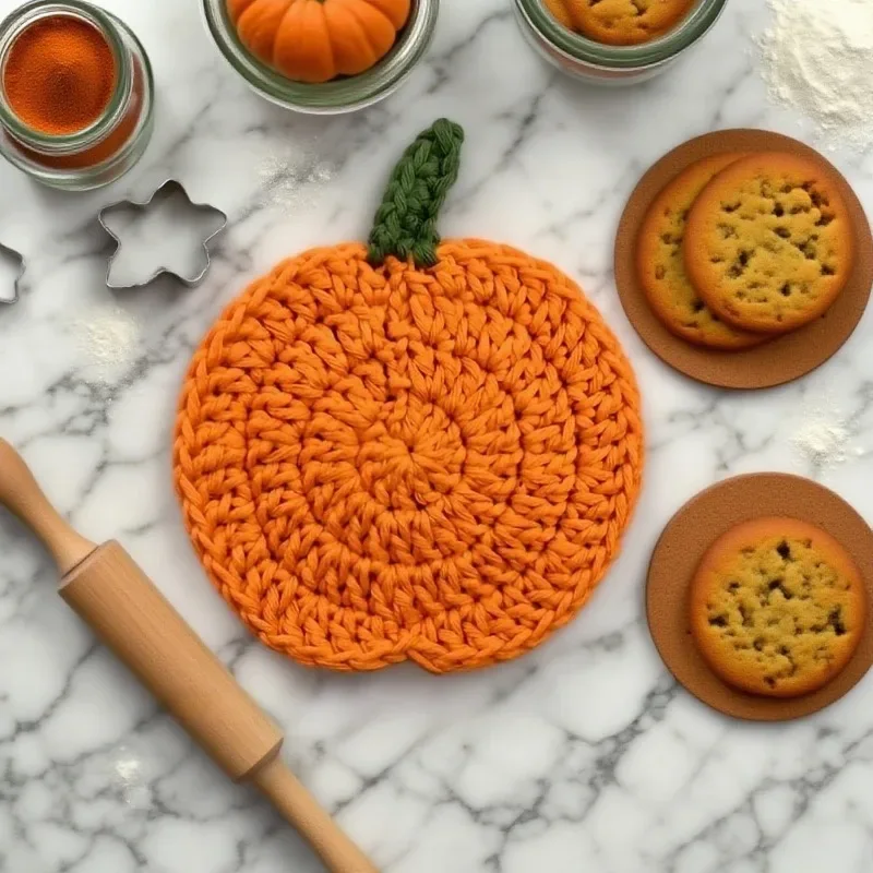Halloween Fall Crochet Pumpkin Coasters Handmade Yarn Drink Mats Kitchen Dining Tableware Heat Resistant Decor Gift