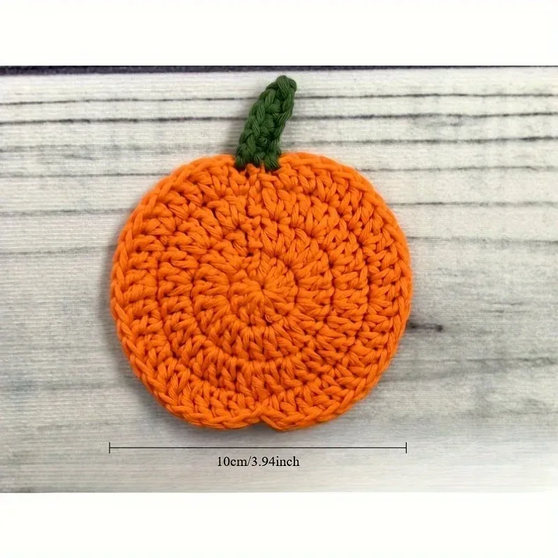 Halloween Fall Crochet Pumpkin Coasters Handmade Yarn Drink Mats Kitchen Dining Tableware Heat Resistant Decor Gift