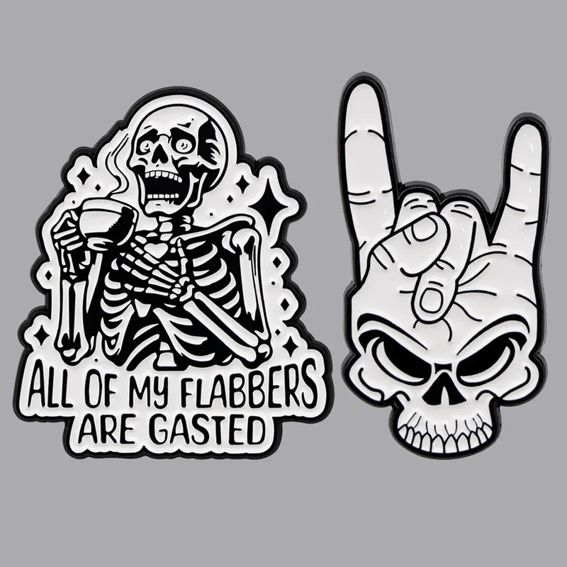 Skeleton Enamel Pin Punk Brooch Pines Lapel Pins Badge on Backpack Clothing Accessories Gothic Jewelry Halloween Gifts