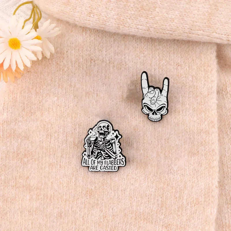 Skeleton Enamel Pin Punk Brooch Pines Lapel Pins Badge on Backpack Clothing Accessories Gothic Jewelry Halloween Gifts
