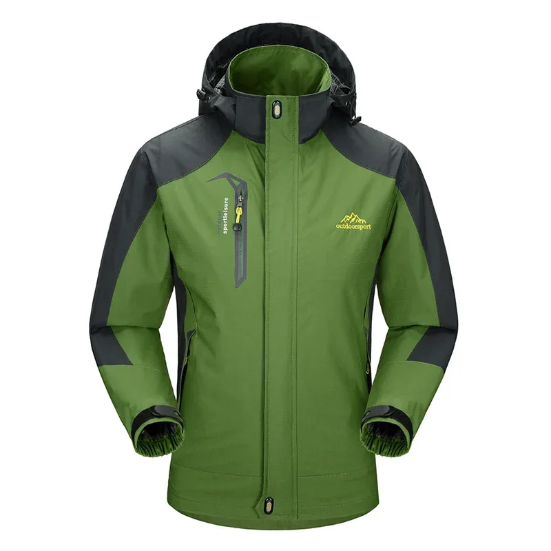 Men's Autumn Hiking Jacket Hooded Removable Waterproof Lightweight Rain Coat Trekking Outdoor Camping Casual Sportswear