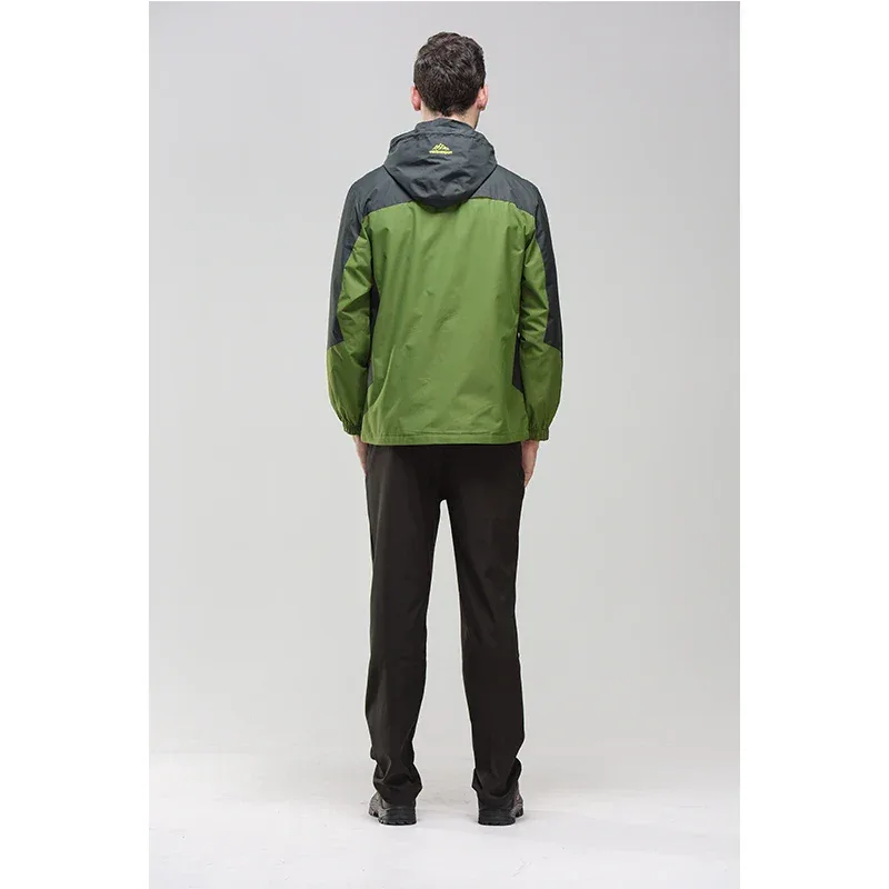 Men's Autumn Hiking Jacket Hooded Removable Waterproof Lightweight Rain Coat Trekking Outdoor Camping Casual Sportswear