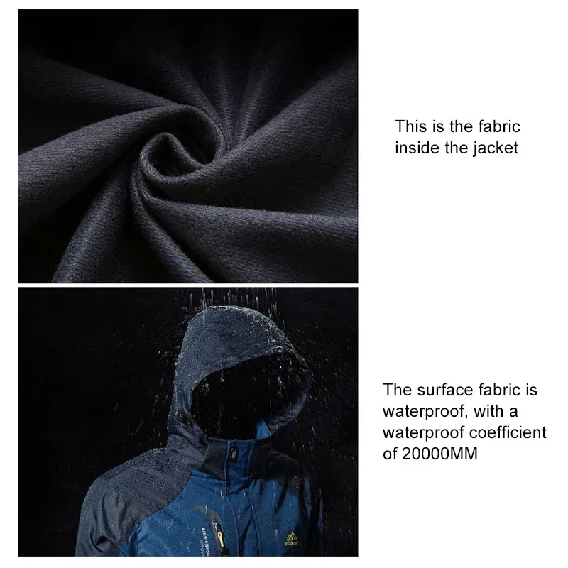 Men's Autumn Hiking Jacket Hooded Removable Waterproof Lightweight Rain Coat Trekking Outdoor Camping Casual Sportswear