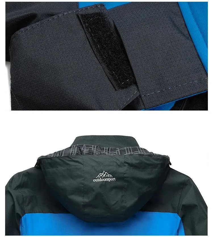 Men's Autumn Hiking Jacket Hooded Removable Waterproof Lightweight Rain Coat Trekking Outdoor Camping Casual Sportswear