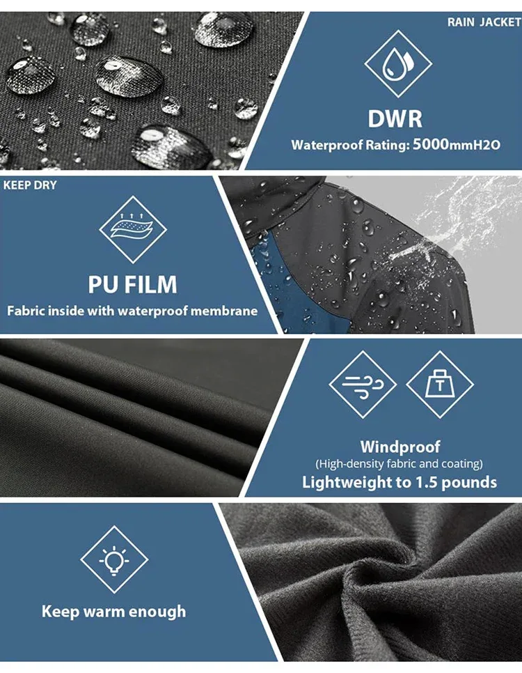 Men's Autumn Hiking Jacket Hooded Removable Waterproof Lightweight Rain Coat Trekking Outdoor Camping Casual Sportswear