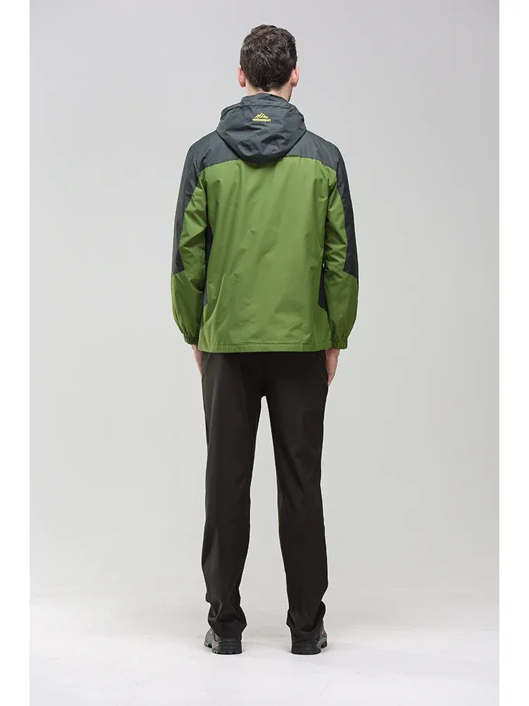 Men's Autumn Hiking Jacket Hooded Removable Waterproof Lightweight Rain Coat Trekking Outdoor Camping Casual Sportswear