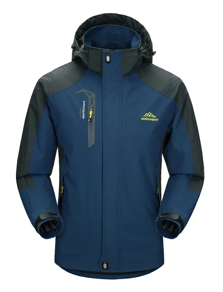 Men's Autumn Hiking Jacket Hooded Removable Waterproof Lightweight Rain Coat Trekking Outdoor Camping Casual Sportswear