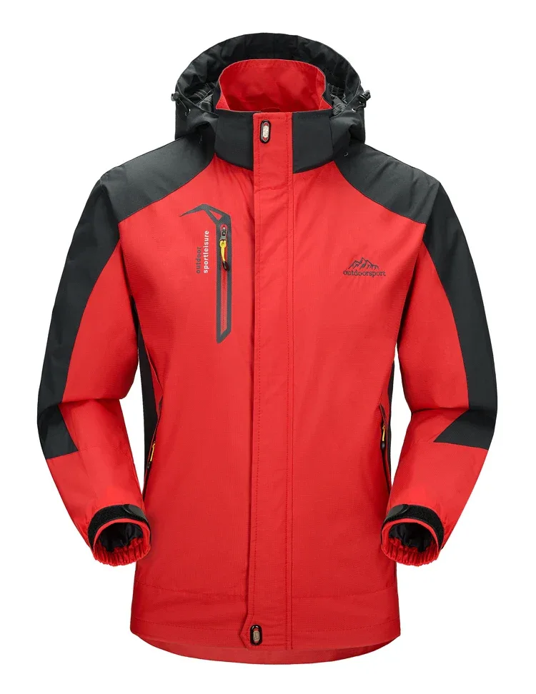 Men's Autumn Hiking Jacket Hooded Removable Waterproof Lightweight Rain Coat Trekking Outdoor Camping Casual Sportswear
