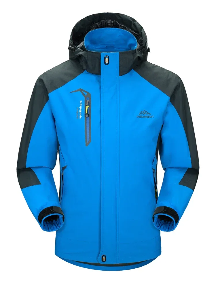 Men's Autumn Hiking Jacket Hooded Removable Waterproof Lightweight Rain Coat Trekking Outdoor Camping Casual Sportswear