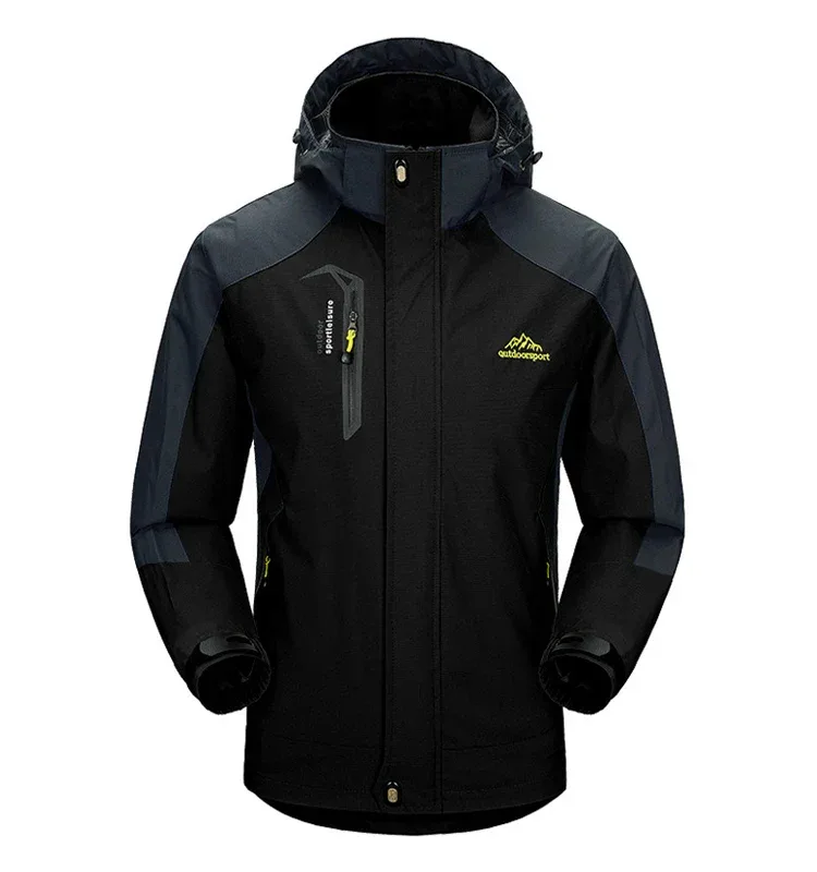 Men's Autumn Hiking Jacket Hooded Removable Waterproof Lightweight Rain Coat Trekking Outdoor Camping Casual Sportswear