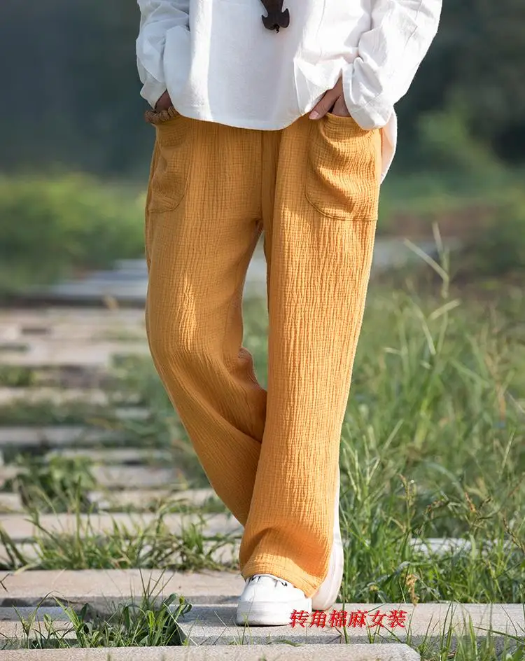 2024 Spring Women' Fashion comfortable cotton linen pants Plus size Women pleated Autumn pants with pockets 5XL 6XL pantalones