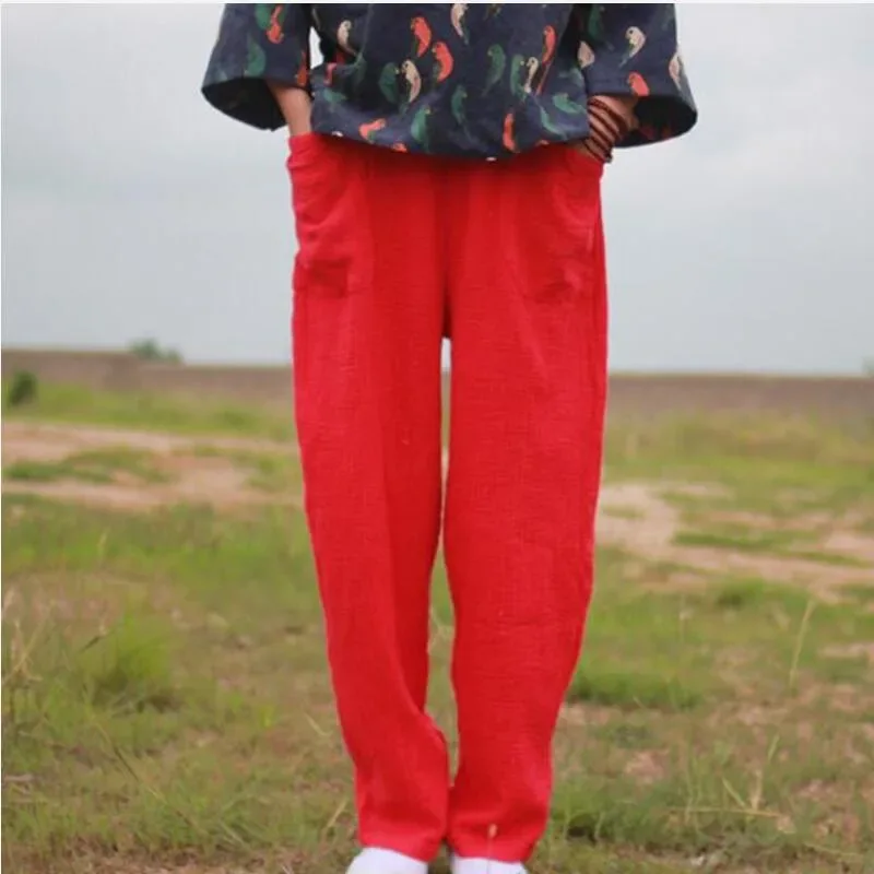2024 Spring Women' Fashion comfortable cotton linen pants Plus size Women pleated Autumn pants with pockets 5XL 6XL pantalones