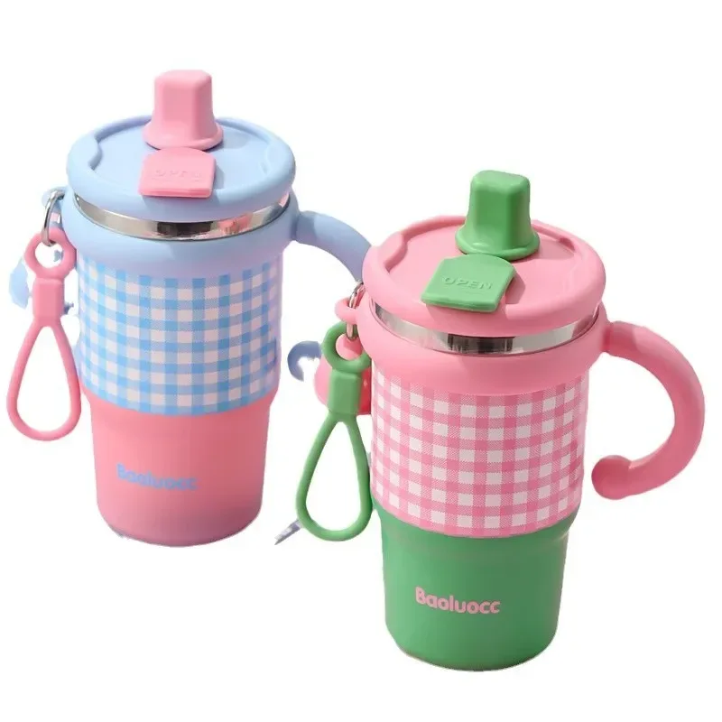 2025 New Girls Office 316 Stainless Steel Thermos Cup Household Handle Student Straw Cup Double Drink Bingba Cup Coffee Mug