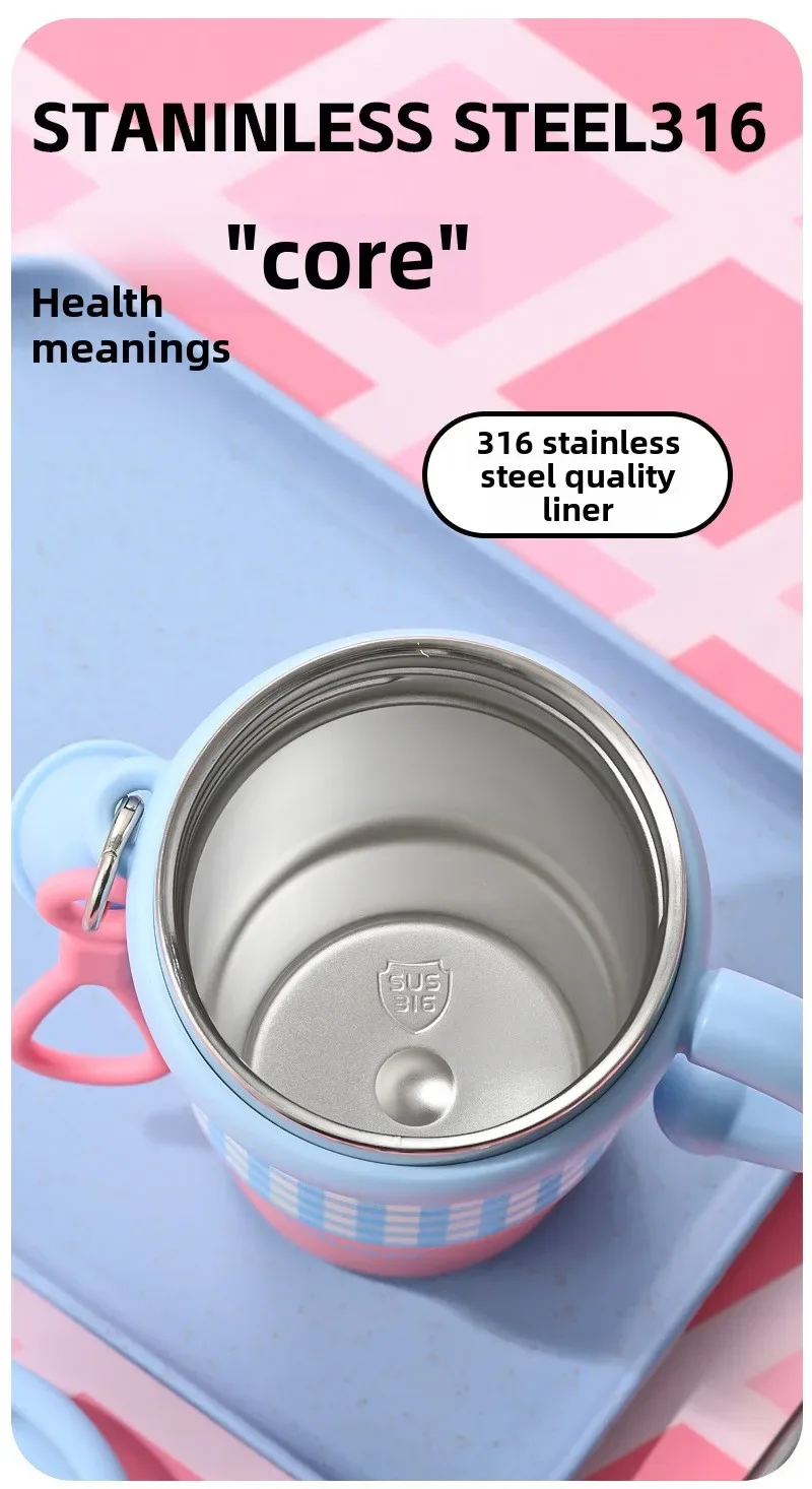 2025 New Girls Office 316 Stainless Steel Thermos Cup Household Handle Student Straw Cup Double Drink Bingba Cup Coffee Mug