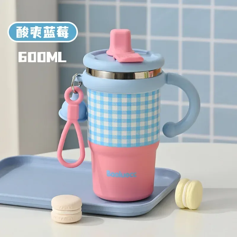 2025 New Girls Office 316 Stainless Steel Thermos Cup Household Handle Student Straw Cup Double Drink Bingba Cup Coffee Mug