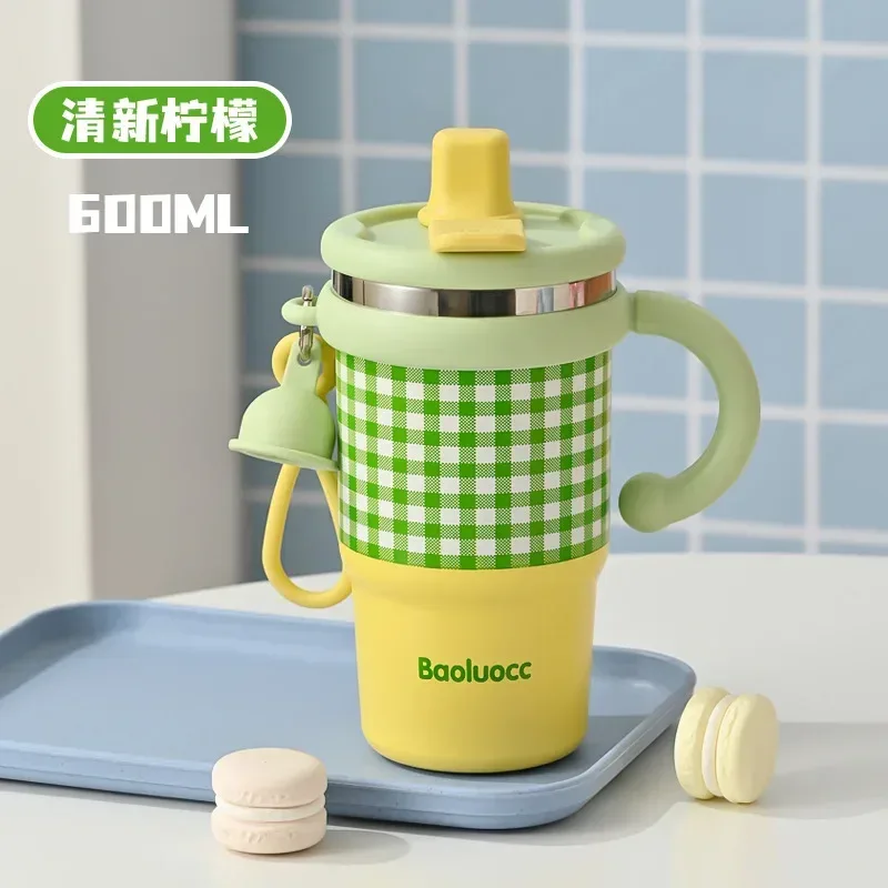 2025 New Girls Office 316 Stainless Steel Thermos Cup Household Handle Student Straw Cup Double Drink Bingba Cup Coffee Mug