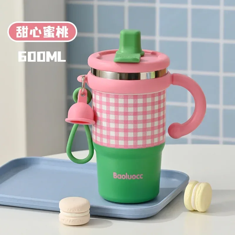 2025 New Girls Office 316 Stainless Steel Thermos Cup Household Handle Student Straw Cup Double Drink Bingba Cup Coffee Mug