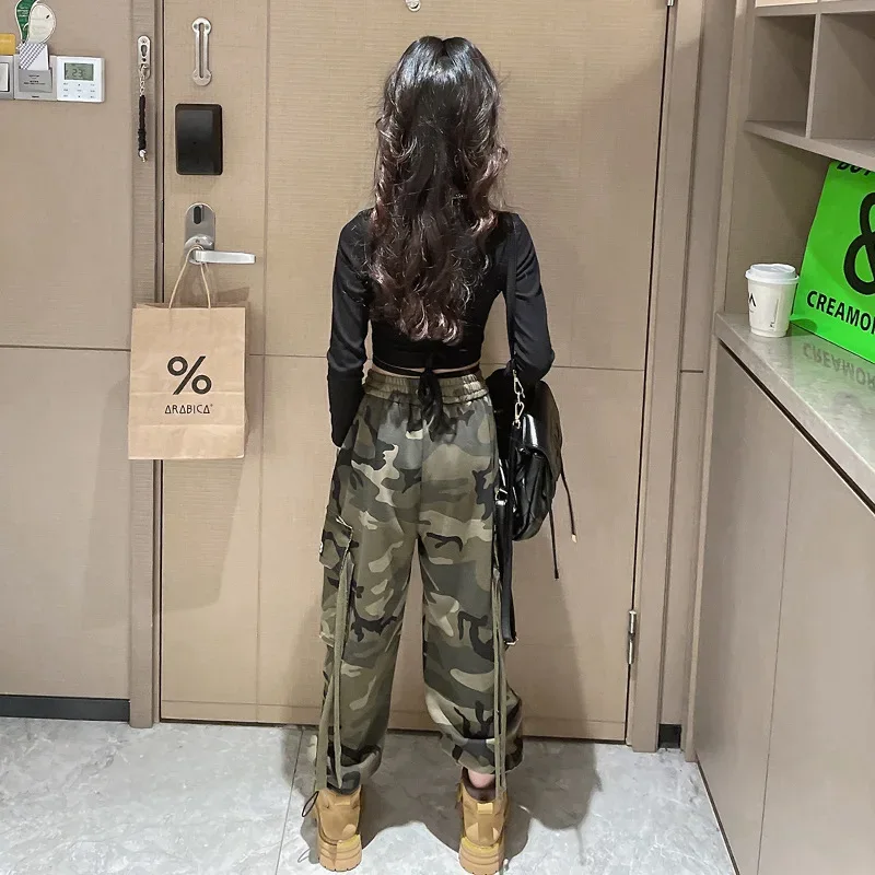 Girls Camouflage Pants Kids Fashion Casual High waisted wide leg pants 2025 Spring Fall ClothesTeen Girl Trousers 8 10 12 14Y