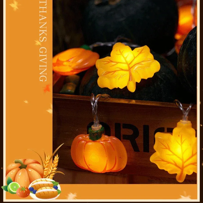 1.5/3m Halloween LED Pumpkin Nut Maple Leaf Light String Home Christmas Party Decoration Hanging Lamp Props Thanksgiving Gift
