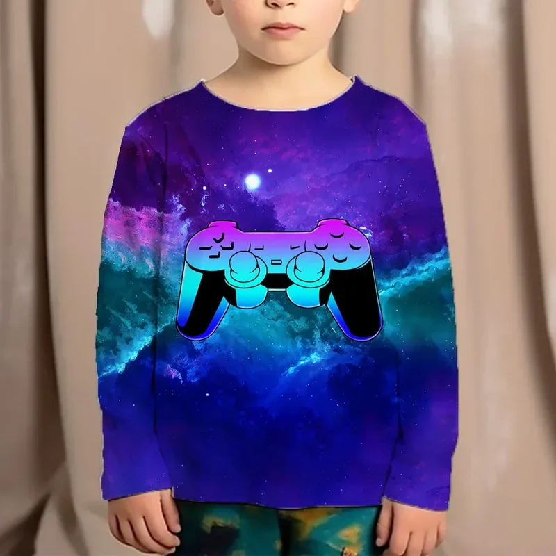 Top Clothes For Children Clothing Autumn Games Console Black T-Shirt Kids Tees Long Sleeve Tshirt From 10 To 12 Years Old Boys