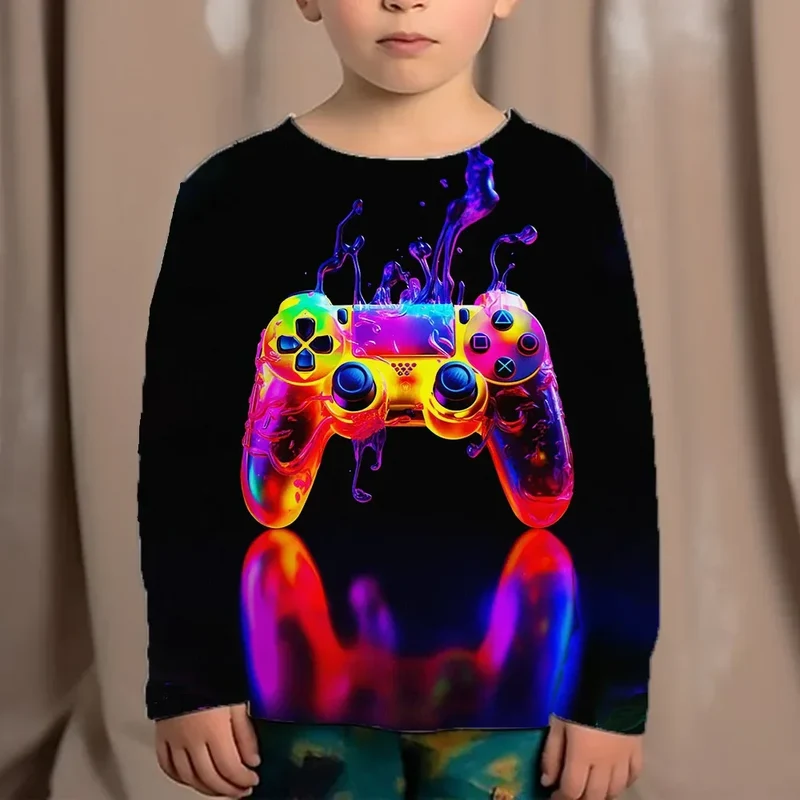 Top Clothes For Children Clothing Autumn Games Console Black T-Shirt Kids Tees Long Sleeve Tshirt From 10 To 12 Years Old Boys