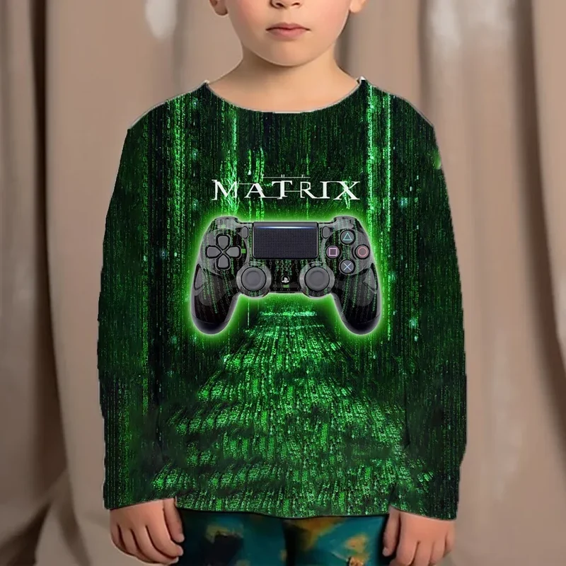 Top Clothes For Children Clothing Autumn Games Console Black T-Shirt Kids Tees Long Sleeve Tshirt From 10 To 12 Years Old Boys