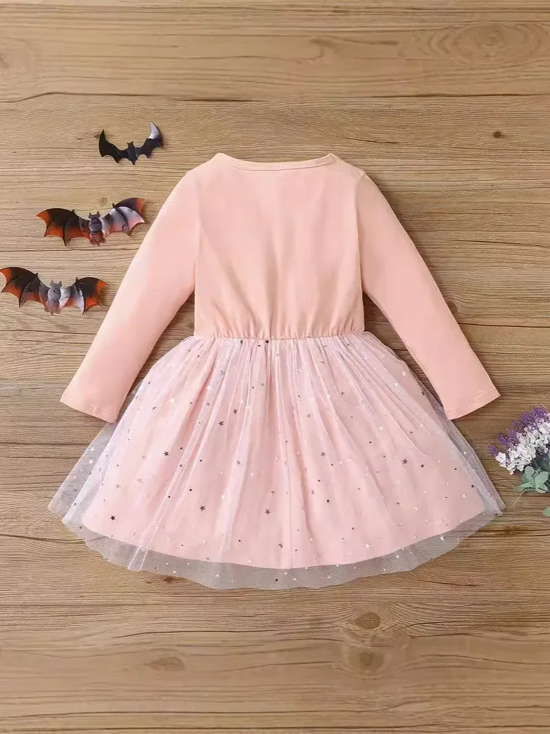 Prowow 2-8Y Kids Purple Halloween Dresses For Girls Long Sleeve Princess Mesh Spooky Spider Dress Children Halloween Costumes