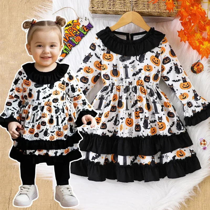 Prowow 2-8Y Kids Purple Halloween Dresses For Girls Long Sleeve Princess Mesh Spooky Spider Dress Children Halloween Costumes