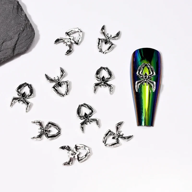 10pcs/Bag Spooky Metal Bone Skeleton Nail Charms Halloween Designs Decoration Nail DIY Accessories Skull Halloween Cross Decor