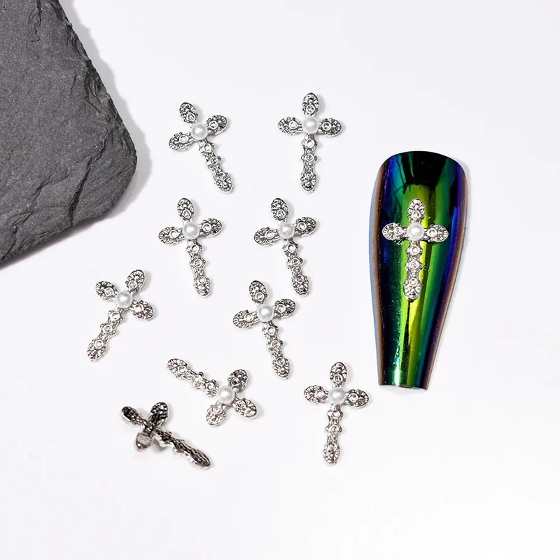 10pcs/Bag Spooky Metal Bone Skeleton Nail Charms Halloween Designs Decoration Nail DIY Accessories Skull Halloween Cross Decor