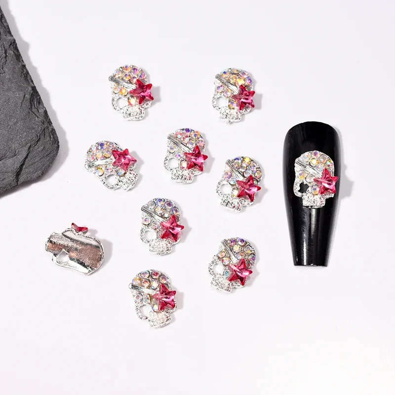 10pcs/Bag Spooky Metal Bone Skeleton Nail Charms Halloween Designs Decoration Nail DIY Accessories Skull Halloween Cross Decor