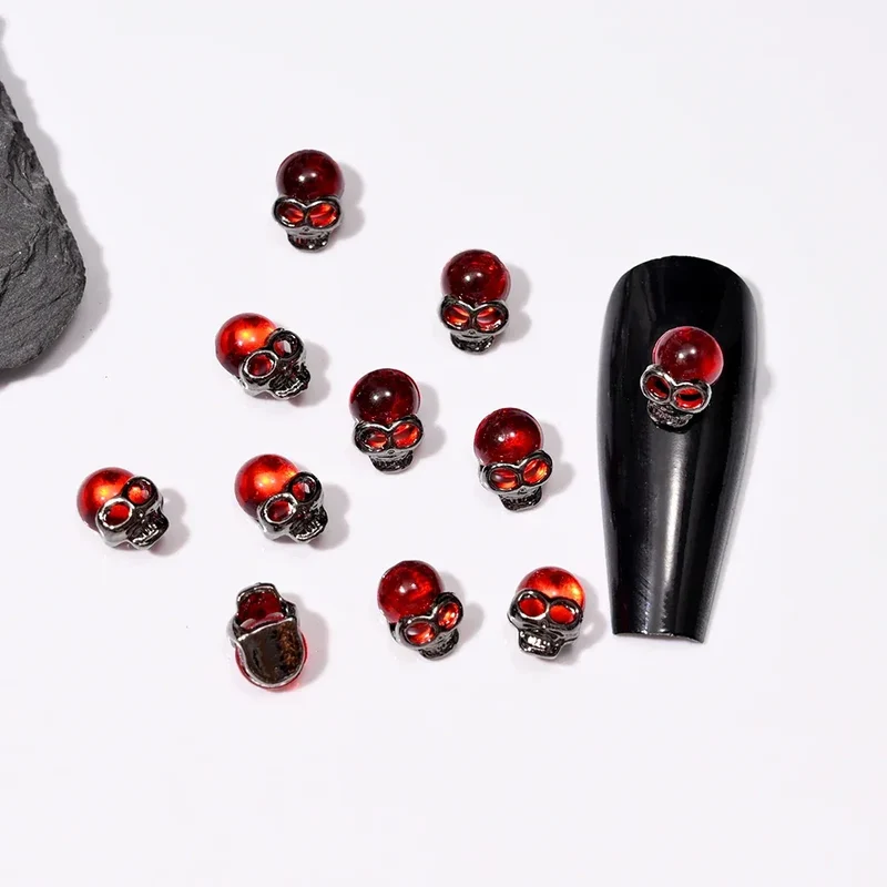 10pcs/Bag Spooky Metal Bone Skeleton Nail Charms Halloween Designs Decoration Nail DIY Accessories Skull Halloween Cross Decor