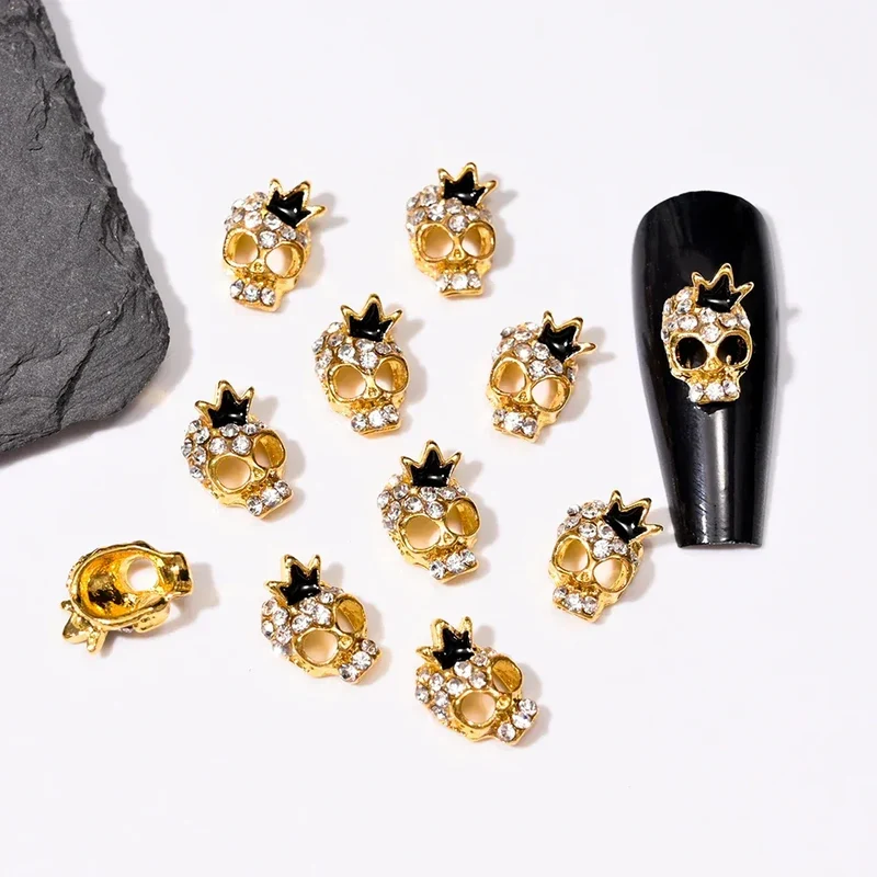 10pcs/Bag Spooky Metal Bone Skeleton Nail Charms Halloween Designs Decoration Nail DIY Accessories Skull Halloween Cross Decor