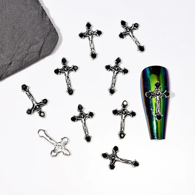 10pcs/Bag Spooky Metal Bone Skeleton Nail Charms Halloween Designs Decoration Nail DIY Accessories Skull Halloween Cross Decor