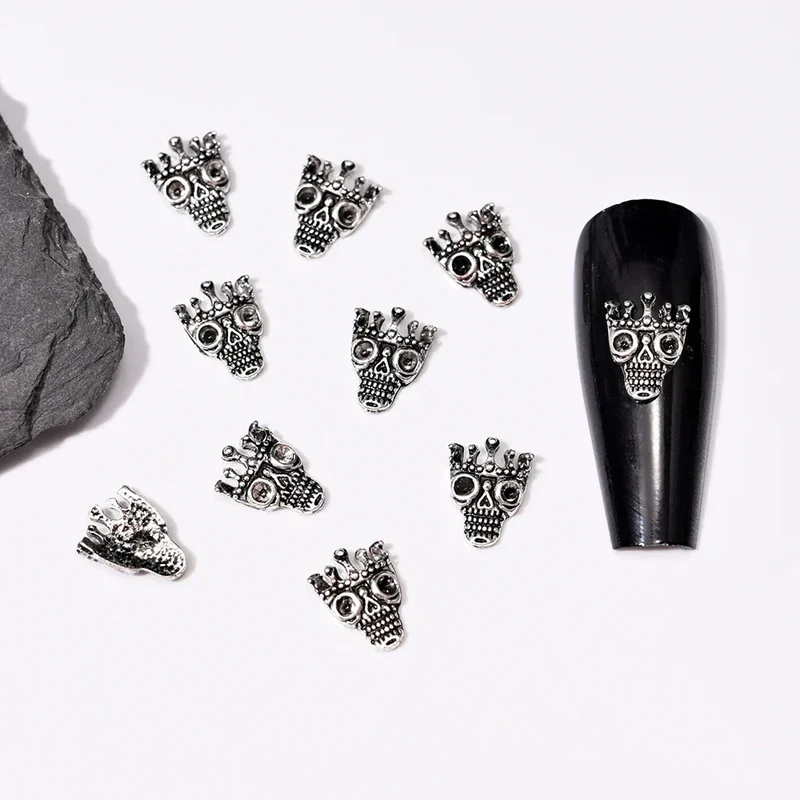 10pcs/Bag Spooky Metal Bone Skeleton Nail Charms Halloween Designs Decoration Nail DIY Accessories Skull Halloween Cross Decor