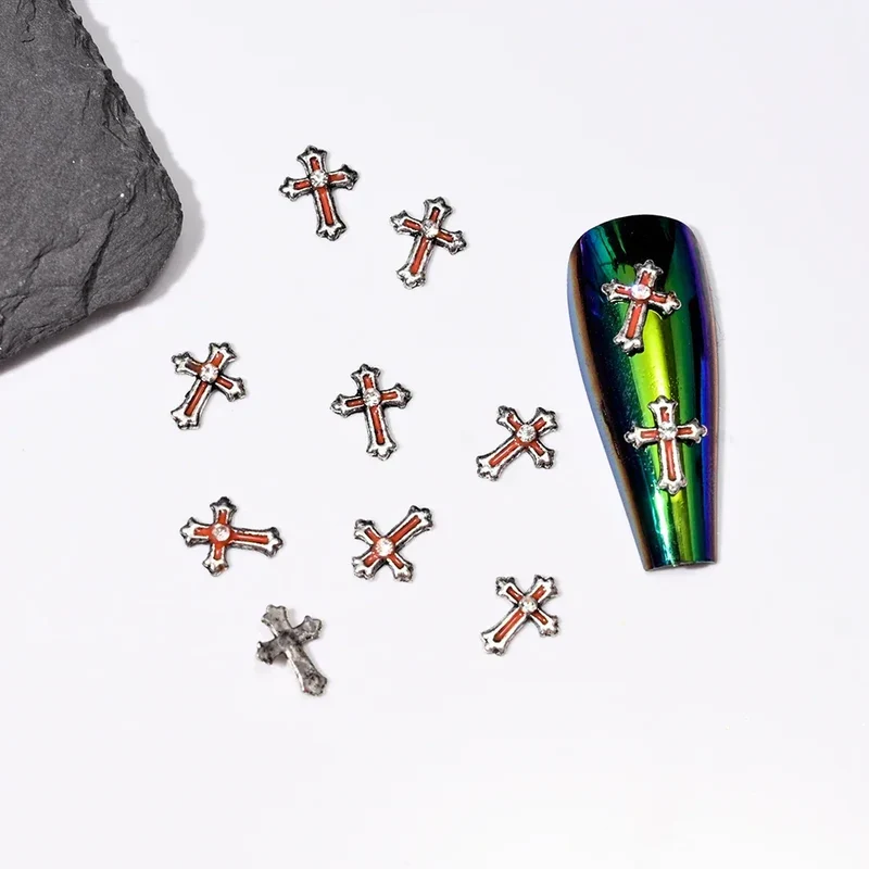 10pcs/Bag Spooky Metal Bone Skeleton Nail Charms Halloween Designs Decoration Nail DIY Accessories Skull Halloween Cross Decor