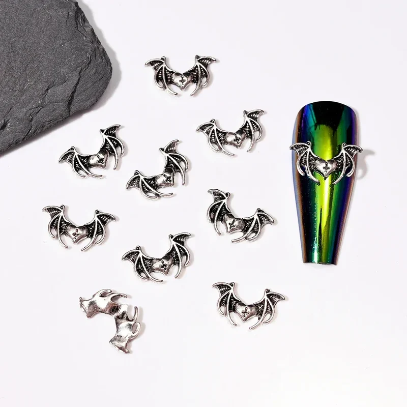 10pcs/Bag Spooky Metal Bone Skeleton Nail Charms Halloween Designs Decoration Nail DIY Accessories Skull Halloween Cross Decor