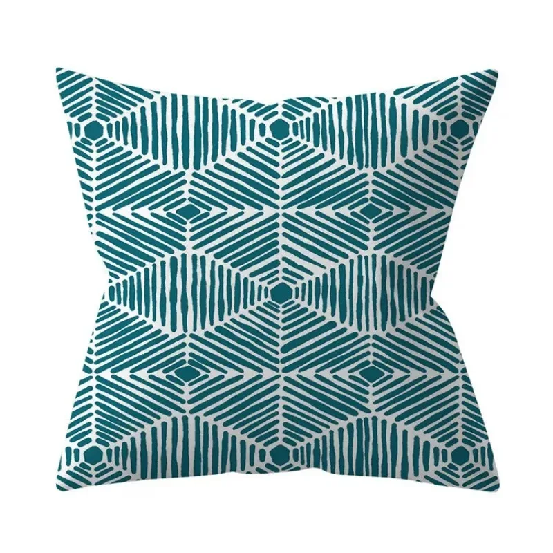 Teal Blue Cushion Cover Decorative Sofa Cushions Polyester Geometric Pillow Covers 45x45 Throw Pillows Single Side Pillowcases