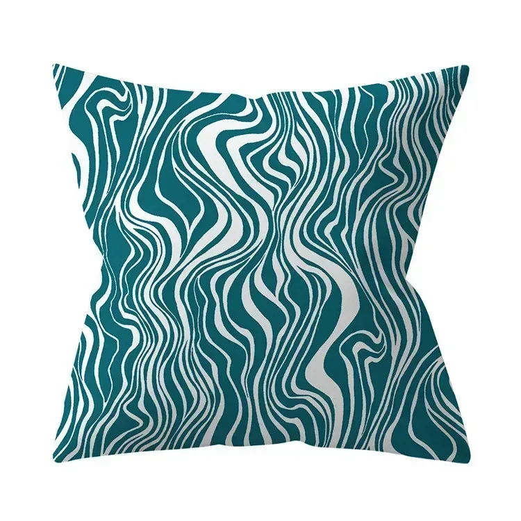 Teal Blue Cushion Cover Decorative Sofa Cushions Polyester Geometric Pillow Covers 45x45 Throw Pillows Single Side Pillowcases