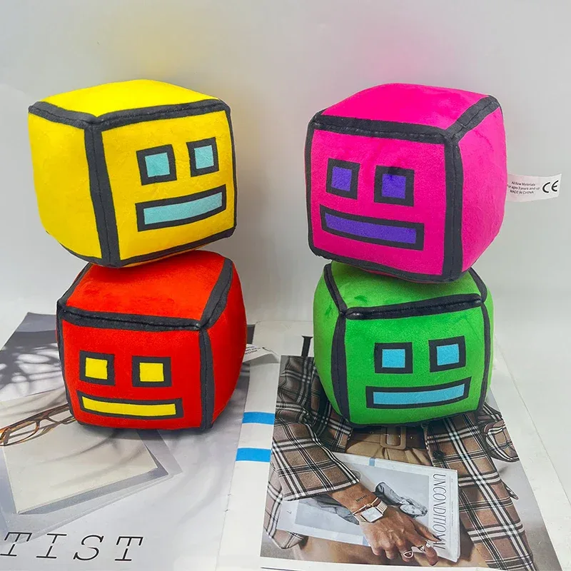 12cm New Halloween Geometry Dash Cube Plush Toys Small Pillow Stuffed Plushie Doll Square Pendant Game Cute Kids Birthday Gift