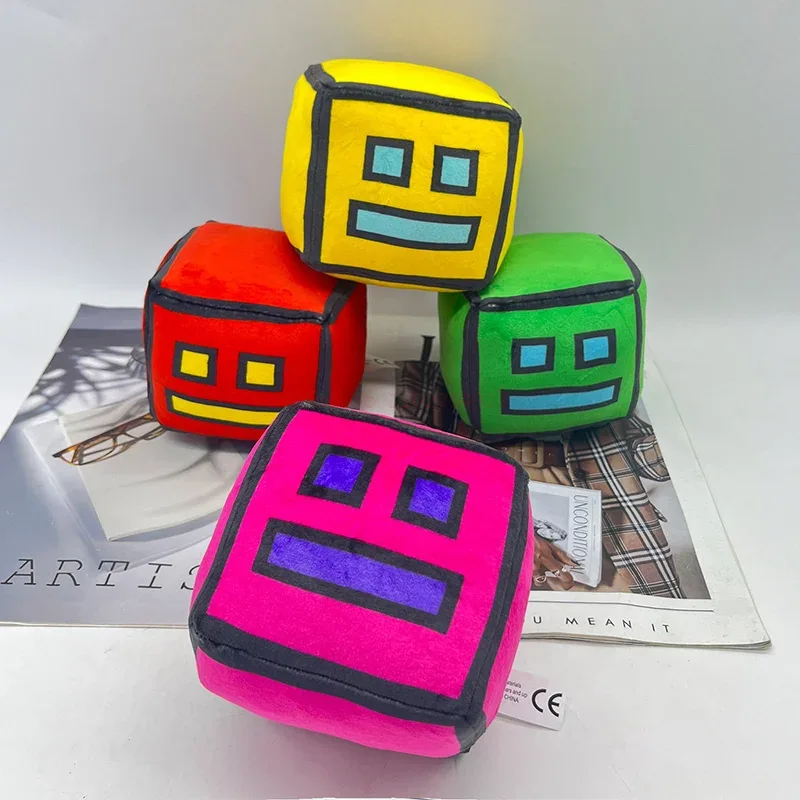 12cm New Halloween Geometry Dash Cube Plush Toys Small Pillow Stuffed Plushie Doll Square Pendant Game Cute Kids Birthday Gift