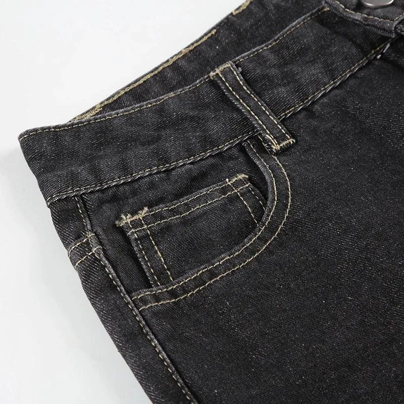 Floral Embroidery Jeans Women Y2K Streetwear Baggy Denim Pants Vintage 2000S Low Rise Flared Jeans Female High Street Trousers
