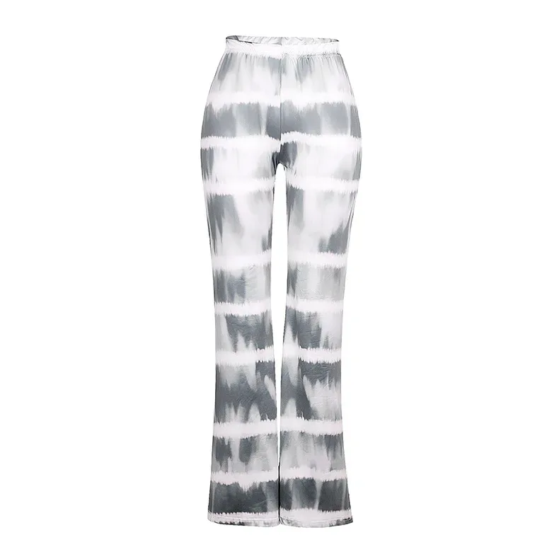 2023 Brown Leopard Y2K Joggers Women High Waist Flare Pants Double Layer Mesh Girl Aesthetic Tie Dye Trousers Female Sweatpants