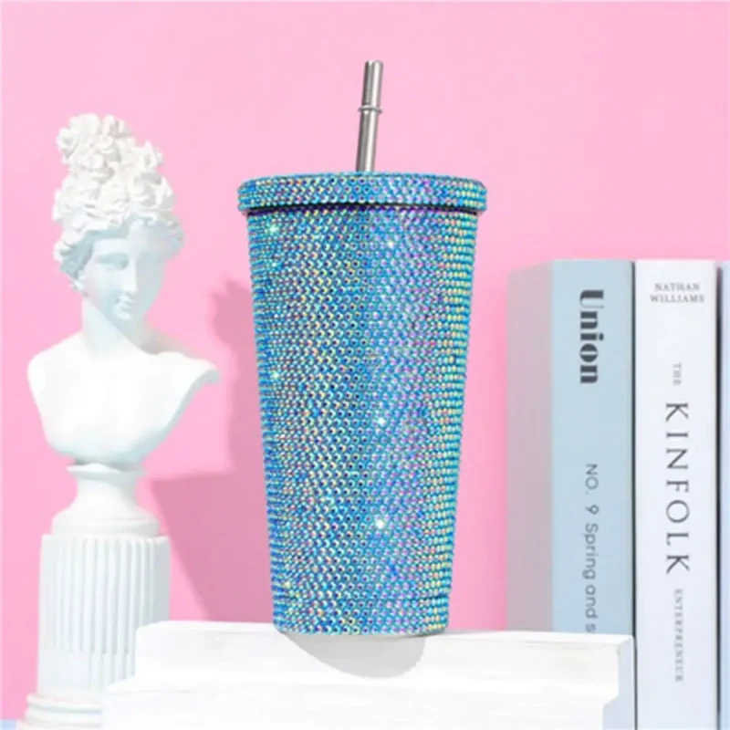 500ml/750ml Rhinestone Thermos Bottles Insulated Shining Glitter Coffee Cup Reusable Creative Stainless Steel Water Bottle Girl