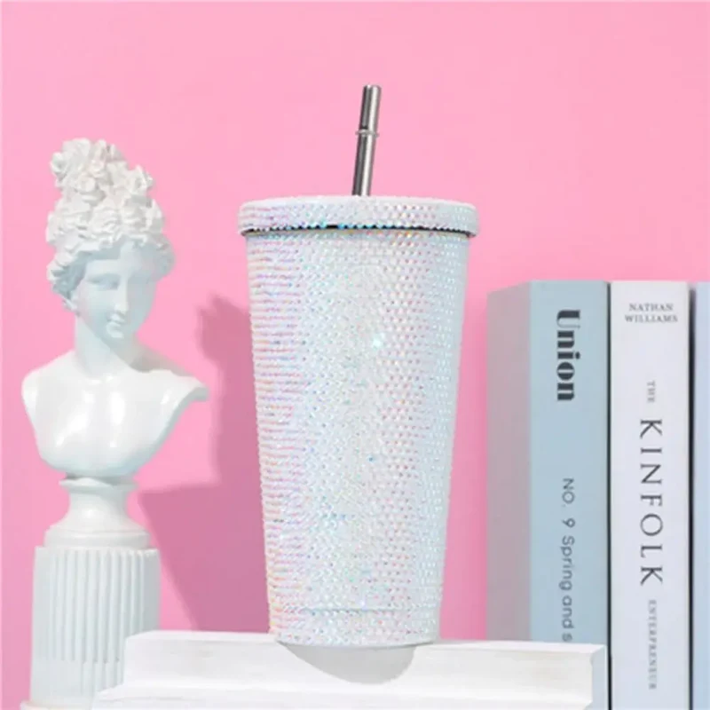 500ml/750ml Rhinestone Thermos Bottles Insulated Shining Glitter Coffee Cup Reusable Creative Stainless Steel Water Bottle Girl