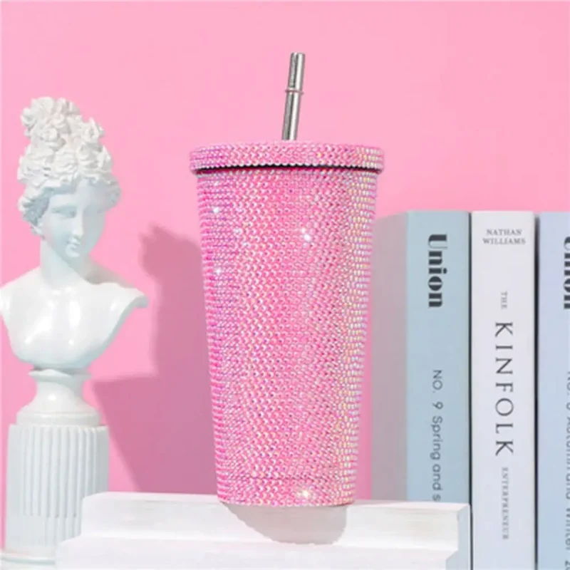 500ml/750ml Rhinestone Thermos Bottles Insulated Shining Glitter Coffee Cup Reusable Creative Stainless Steel Water Bottle Girl